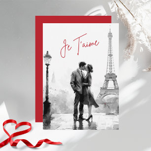 Watercolor Paris Je T'aime Happy Valentine's Day Holiday Card