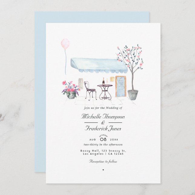 Watercolor Paris QR Code RSVP Wedding Invitation (Front/Back)