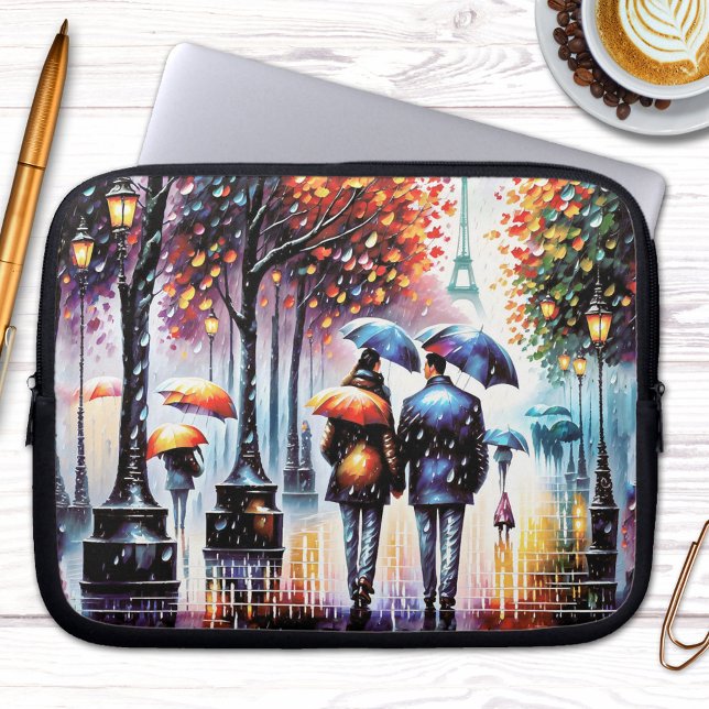 Watercolor Paris Romantic Rainy Day Laptop Sleeve (Creator Uploaded)