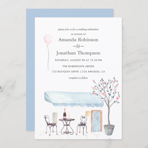 Watercolor Paris themed Wedding invitation