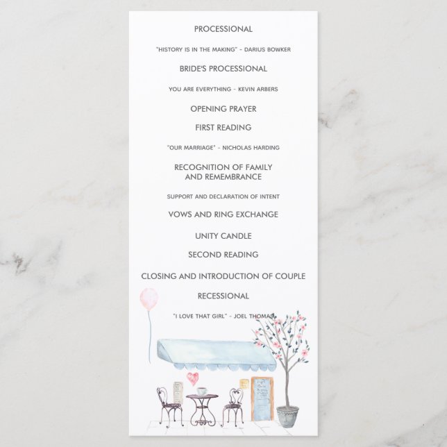 Watercolor Paris Wedding Ceremony Program (Front)