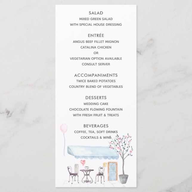 Watercolor Paris Wedding Menu (Front)