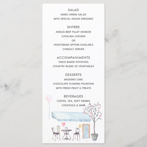 Watercolor Paris Wedding Menu