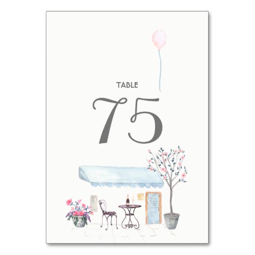 Watercolor Paris Wedding Table Number