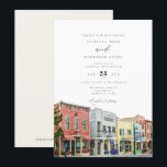 Watercolor Park City Utah Buildings Wedding Invitation<br><div class="desc">This wedding invitation features a watercolor painting of the Park City Utah downtown main street skyline. Easily edit *most* wording to meet your event needs. Change the background color and add your own photo to the backside if you like.</div>