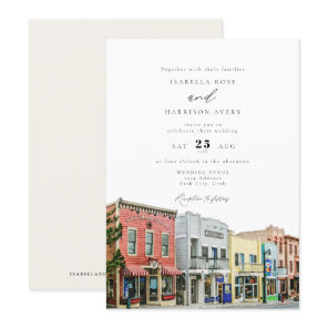 Watercolor Park City Utah Buildings Wedding Invitation
