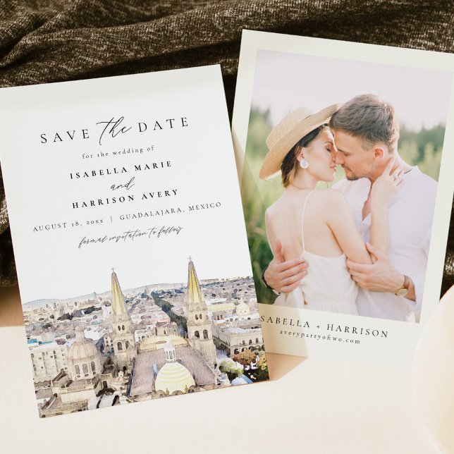 Watercolor Paros Greece Skyline Save the Date Invitation (Creator Uploaded)