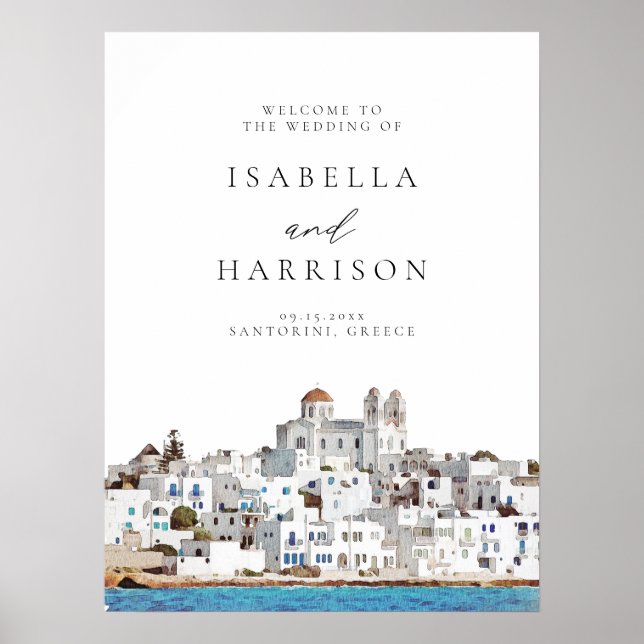 Watercolor Paros Greece Skyline Travel Wedding Poster (Front)