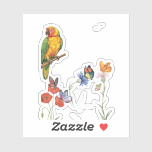 watercolor parrot and butterflies design sticker