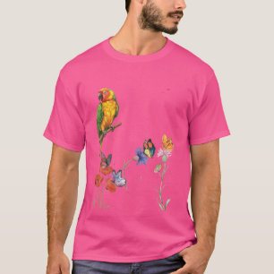 watercolor parrot and butterflies design T-Shirt