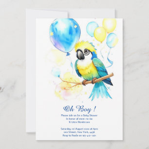 Watercolor Parrot Boy Baby Shower Invitation
