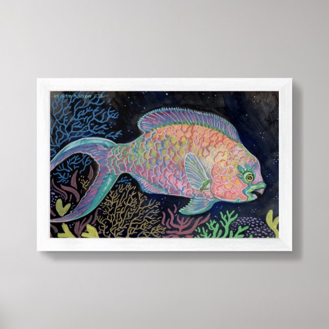 Watercolor Parrot Fish Poster (Framed Front)