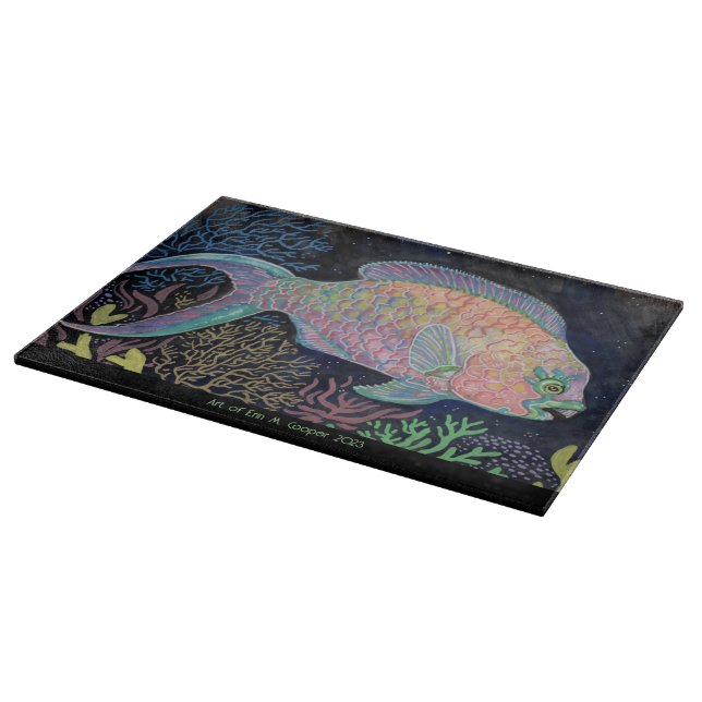 Watercolor Parrotfish Cutting Board (Corner)