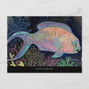 Watercolor Parrotfish Holiday Postcard by Shadowind_ErinCooper at Zazzle