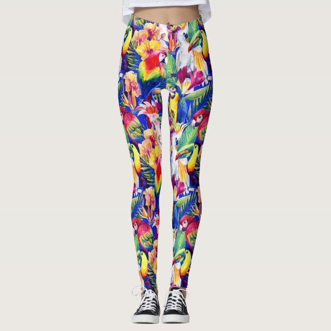 Watercolor Parrots 2 Leggings (Front)