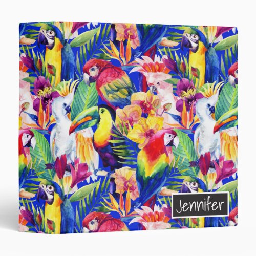 Watercolor Parrots  Add Your Name 3 Ring Binder