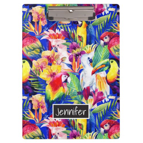 Watercolor Parrots  Add Your Name Clipboard