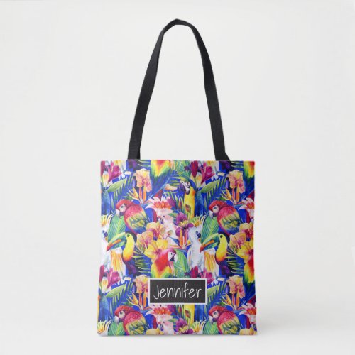 Watercolor Parrots  Add Your Name Tote Bag