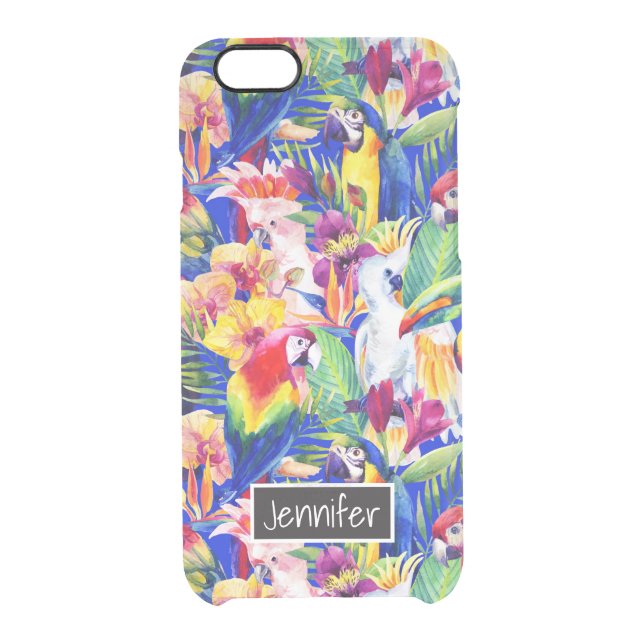 Watercolor Parrots | Add Your Name Uncommon iPhone Case (Back)