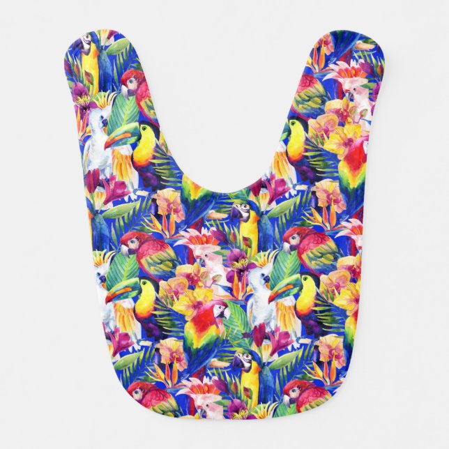 Watercolor Parrots Baby Bib (Front)