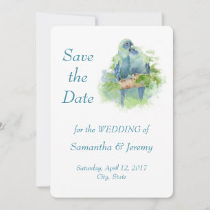 Watercolor Parrots Blue Green Save the Date
