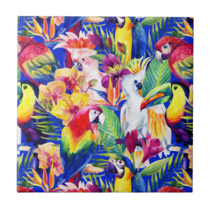 Watercolor Parrots Ceramic Tile