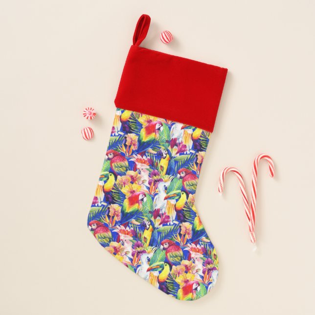 Watercolor Parrots Christmas Stocking (Front)