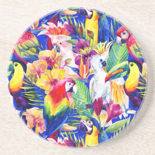 Watercolor Parrots Coaster (Front)