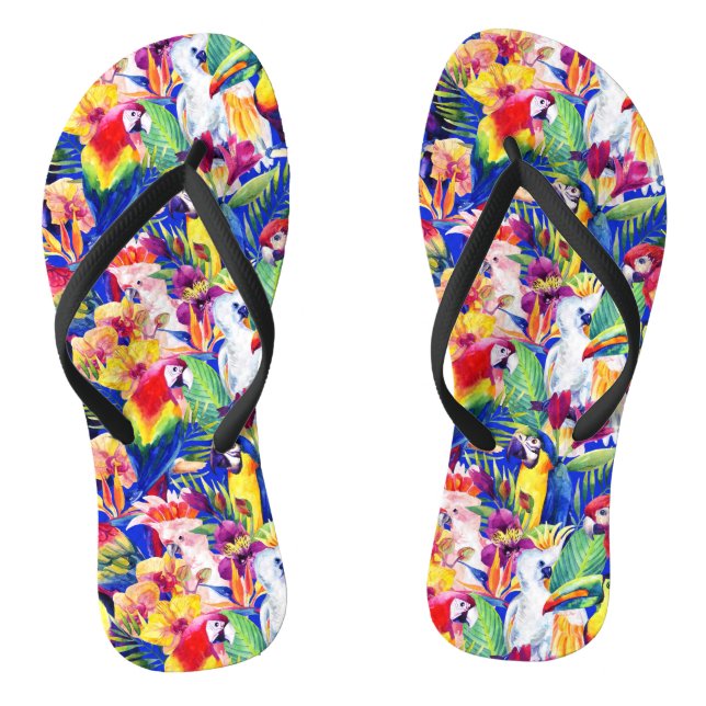 Watercolor Parrots Flip Flops (Footbed)