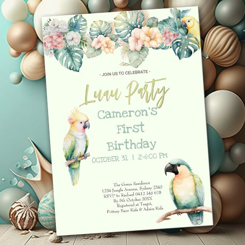 Watercolor Parrots Hawaiian party Birthday  Invitation