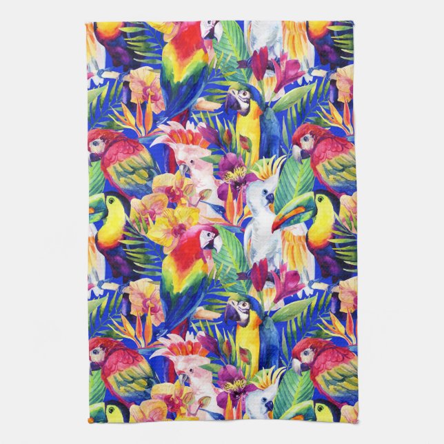 Watercolor Parrots Kitchen Towel (Vertical)