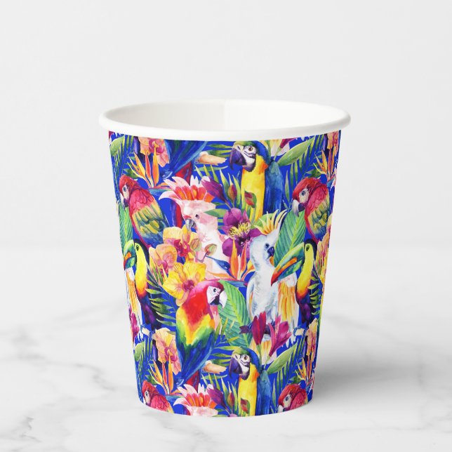 Watercolor Parrots Paper Cups (Left)