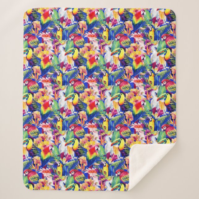 Watercolor Parrots Sherpa Blanket (Front)