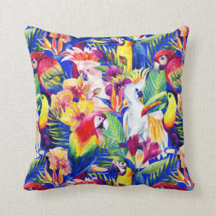 Watercolor Parrots Throw Pillow