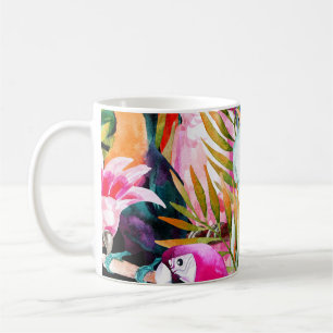 Watercolor Parrots: Tropical Seamless Pattern Coffee Mug