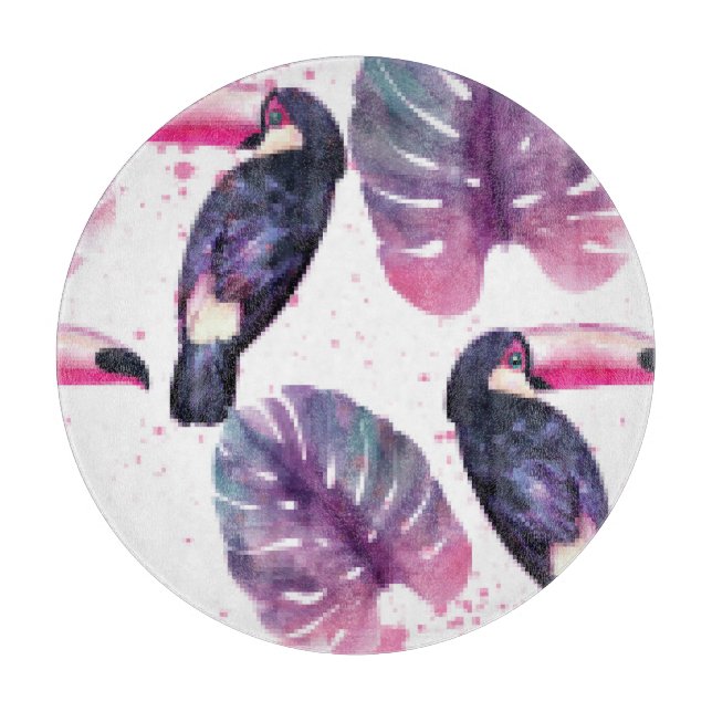 Watercolor Parrots: Tropical Ultra-Violet Chic. Cutting Board (Front)
