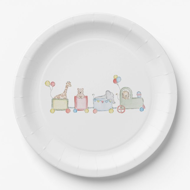 Watercolor Party Animals Paper Plates (Front)