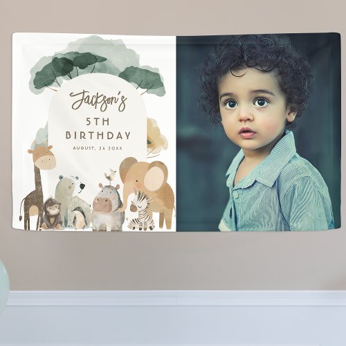 Watercolor Party Animals Photo Birthday Party Banner