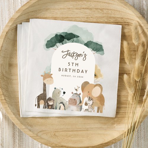 Watercolor Party Animals Photo Birthday Party Napkins