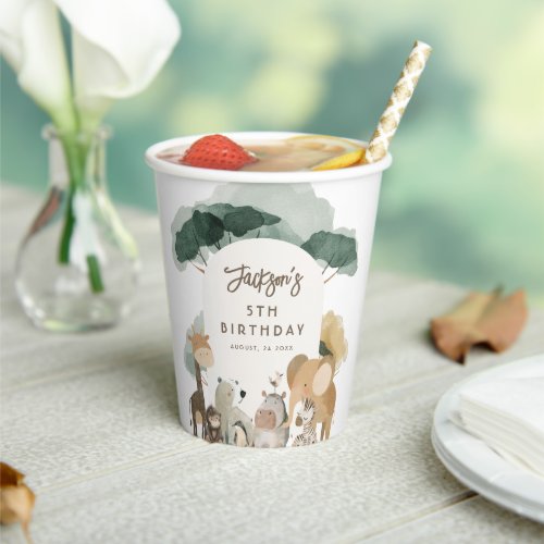 Watercolor Party Animals Photo Birthday Party Paper Cups