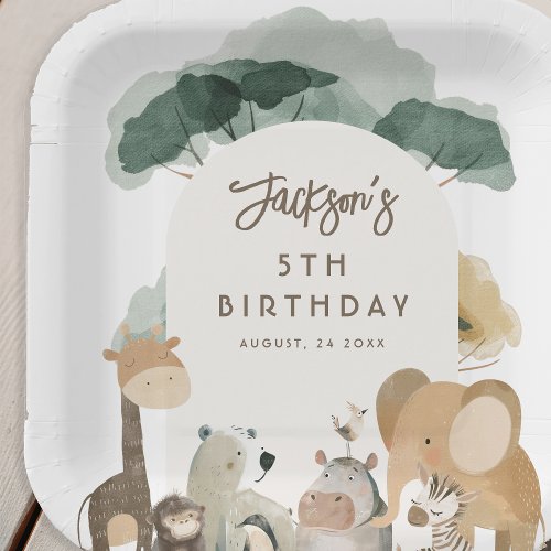 Watercolor Party Animals Photo Birthday Party Paper Plates