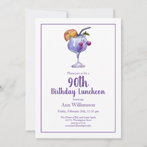 Watercolor Party Cocktail 90th Birthday Invitation