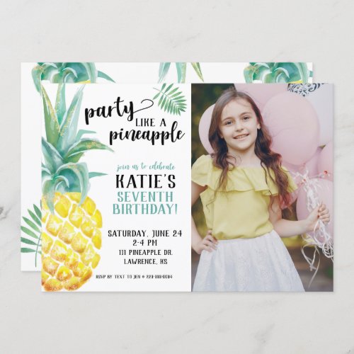 Watercolor Party Like A Pineapple Birthday Invitation