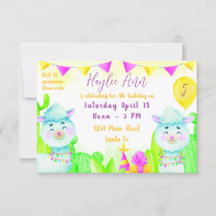 Watercolor party Llamas kid's birthday party Invitation