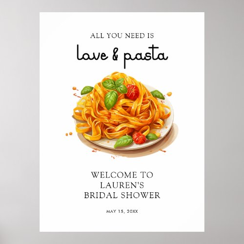 Watercolor Pasta Italian Bridal Shower Welcome Poster