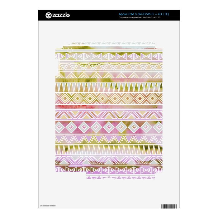 Watercolor Pastel Aztec Inspired Pattern Decals For iPad 3