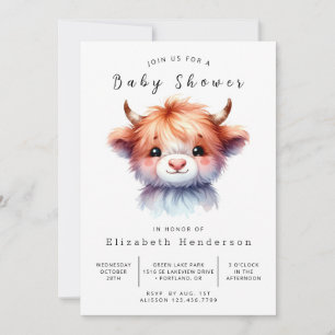 Watercolor Pastel Barn Cow Baby Shower Invitation