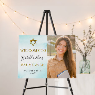 Watercolor Pastel Blue Bat Mitzvah Welcome Photo Foam Board