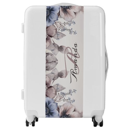 Watercolor Pastel Blue Beige Flower Elegant Travel Luggage