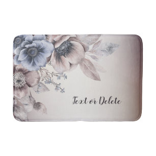Watercolor Pastel Blue Beige Flowers Elegant Bath Mat